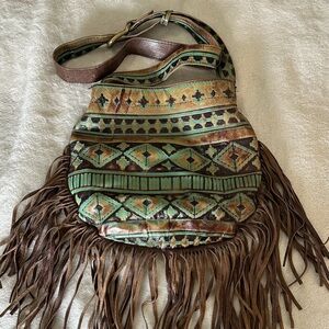 Bohemian Fringe Shoulder Bag - Green and Brown